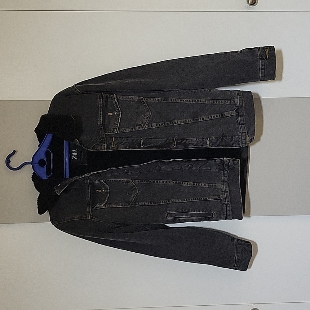 zara sherpa denim jeans jacket size S